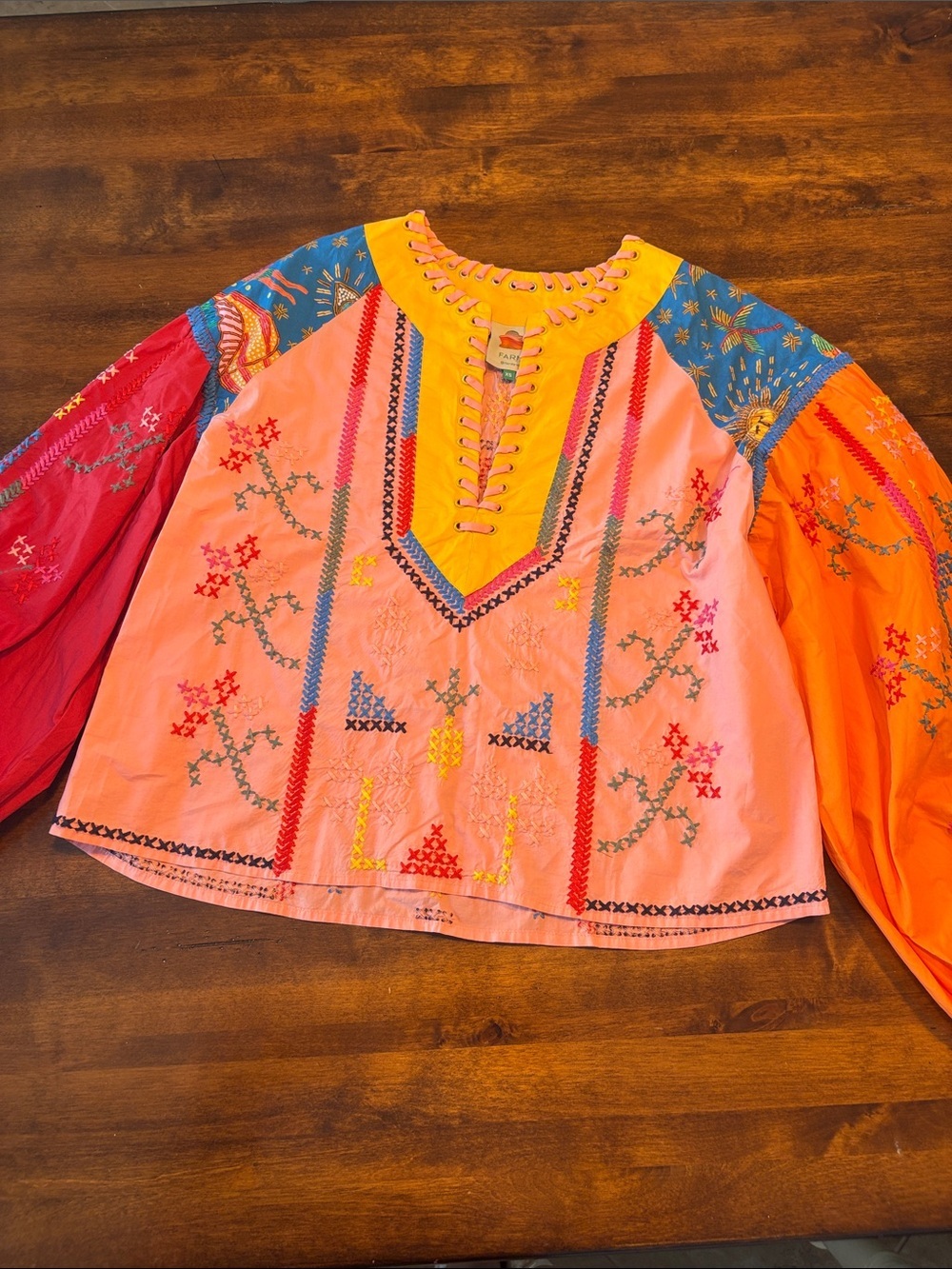 FARM Rio Pink Multi-Color Embroidered Peasant Blouse - Picture 1 of 11